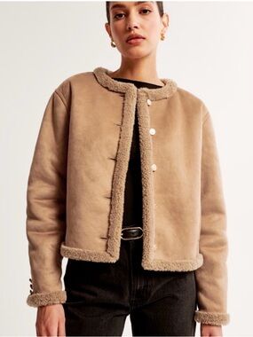 Abercrombie & Fitch Winterized Collarless Shearling Jacket